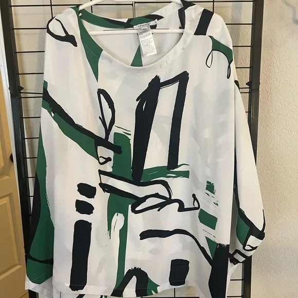 Chico's Green and Black Abstract Blouse. L/xl - Picture 3 of 4